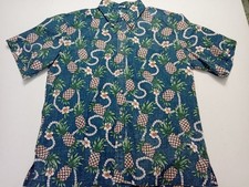 Reyn Spooner Men's Blue Pineapple Hawaiian Button Up Shirt Sz XL Floral Hawaiian