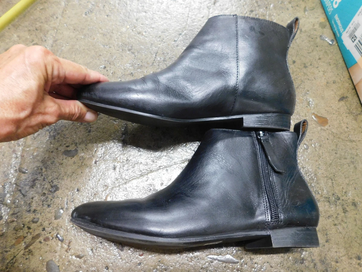 Gap Black Leather Boots Ankle Low Heel Booties Pointed Toe Pull On Sz 7 Clean