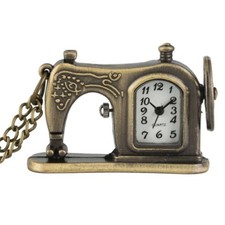 Vintage Style Bronze Sewing Machine Pocket Watch Necklace Pedant Christmas Gift