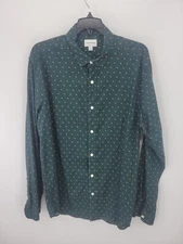 Frank and Oak Shirt Mens XL Green Geo Print Long Sleeve Button Up Modern Preppy