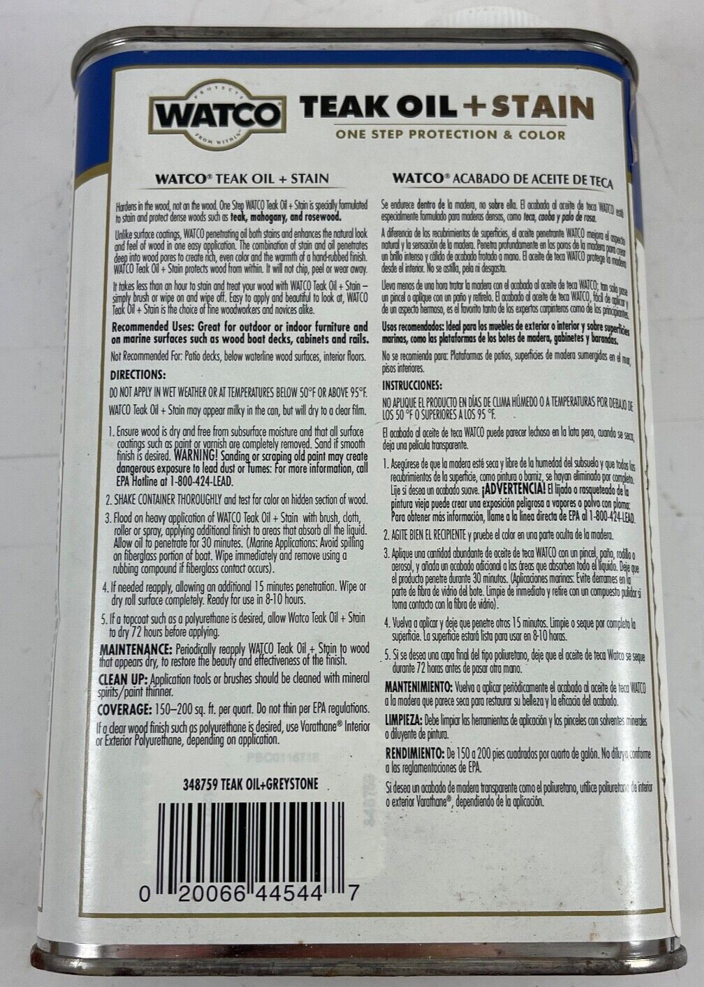 Watco Greystone Teak Oil Wood Stain, Oil-Based Paint, 1 Qt