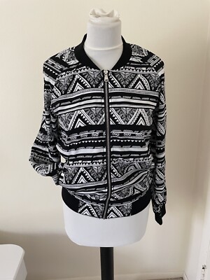 FB Sister Women Zip Cardigan Size M Sheer Jacket Geometric Pockets