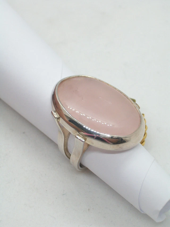 ANELLO in ARGENTO 925 con QUARZO ROSA naturale - pietra dura - pietre dure - - Immagine 2 di 4