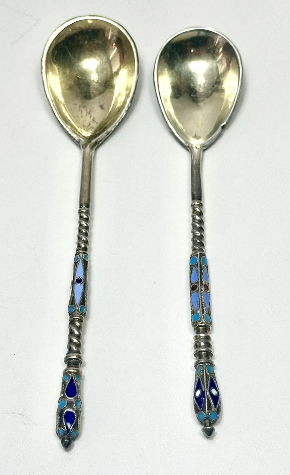 2 антикварные серебряные/эмалированные ложки клуазоне 0,875 от Gustav Klingert до 1899 г. - Изображение 4 из 4
