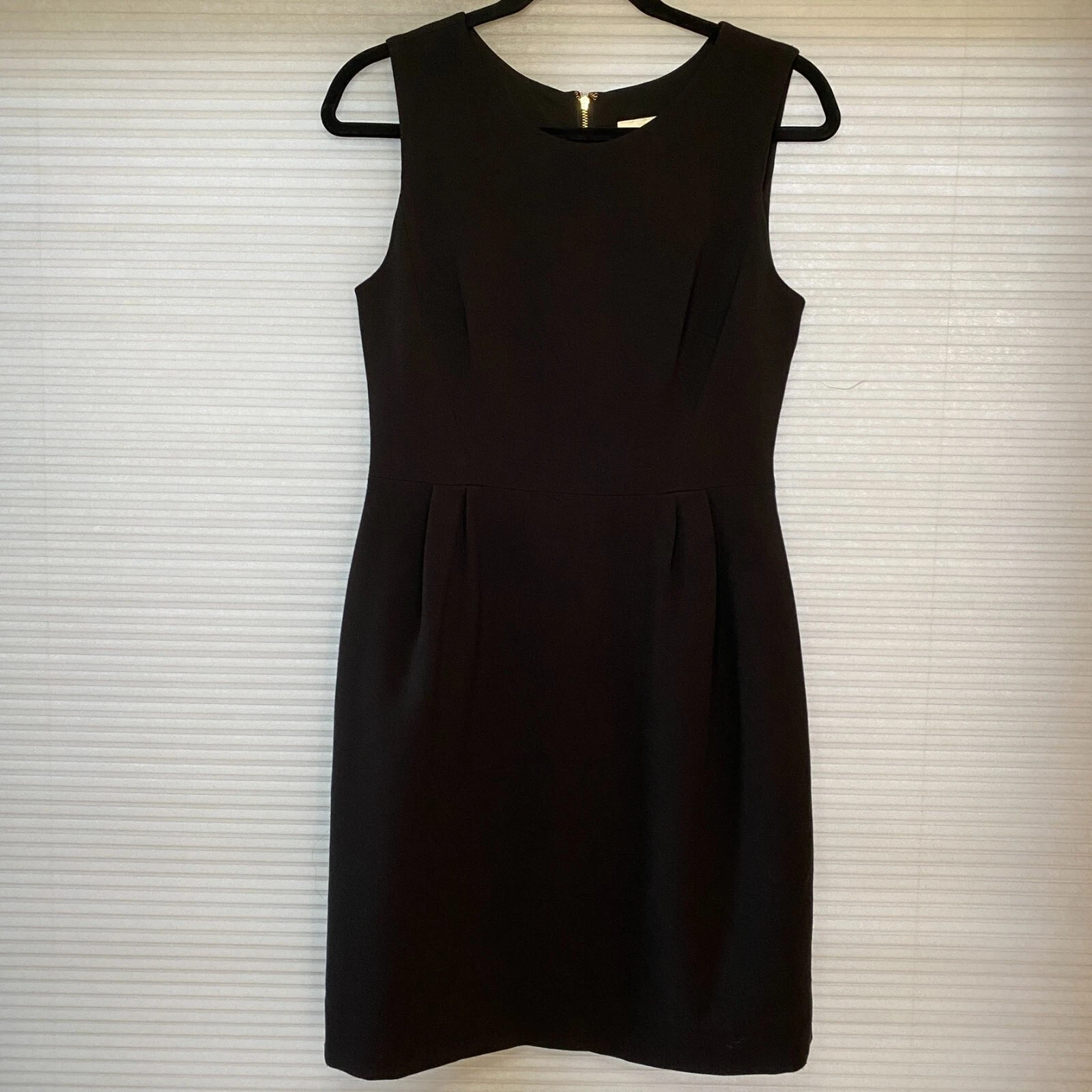 Vestito donna Kate Spade taglia 6 sartoriale aderente e svasato piccolo nero foderato oro det