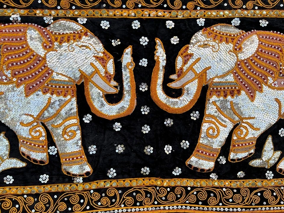 Tapiz vintage indio hecho a mano duende elefante decoración colgante de pared 112x53 cm Foto 4 de 4