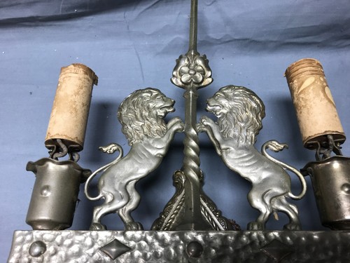 Antique VTG Pair Nickel Heavy Brass Interior Double Wall Lions Sconces 908-22B - 第 5/11 張圖片