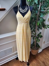 Carole Little Women Yellow & White Polyester V-Neck Sleeveless Long Maxi Dress M
