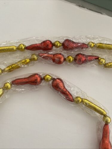 VTG NOS Gold Red MERCURY GLASS Big BEAD Tube TEARDROP 9 FT GARLAND Ornament - Picture 12 of 16