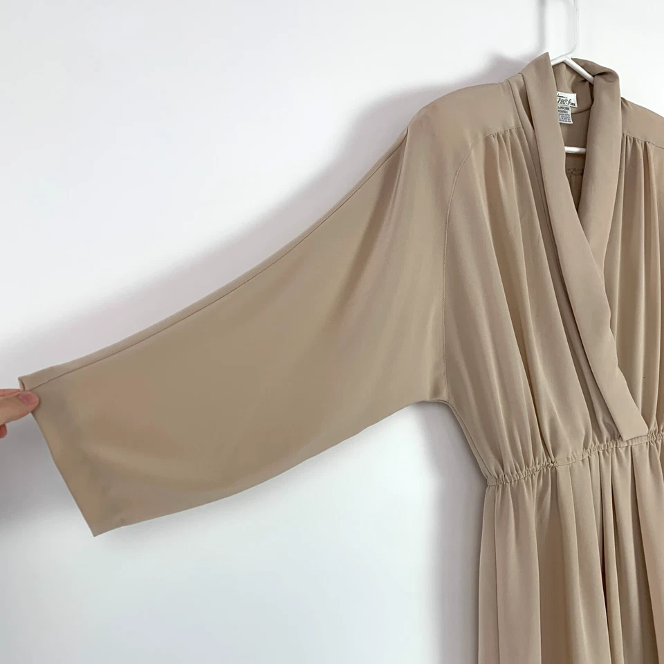 Adolph Schuman For Lilli Ann Tan Flowy Secretary Cocktail Dress Chest 40" Union - Image 2 of 4