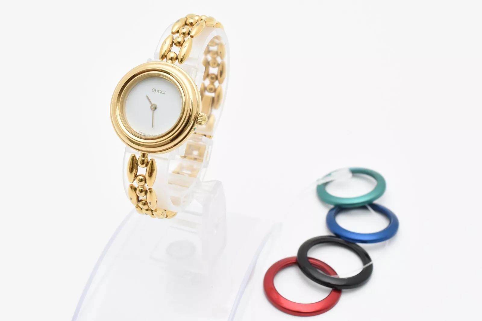 [EXCELLENT+5] GUCCI Lunette Change 11/12,2 Or Quartz 5 Couleurs Montre Femme Japon