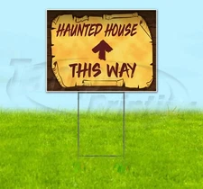 HAUNTED HOUSE THIS WAY UP ARROW 18x24 Yard Sign Corrugated Plastic Lawn PIRATE