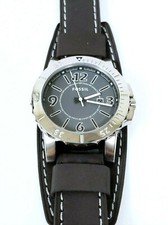 NEW FOSSIL SILVER TONE,GRAY CUFF LEATHER REMOVABLE BAND,STITCHES,WATCH BQ1019