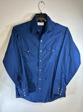 Vintage 60 70s Jason By Fantasia Pearl Snap Western Shirt USA Made Mens M Blue