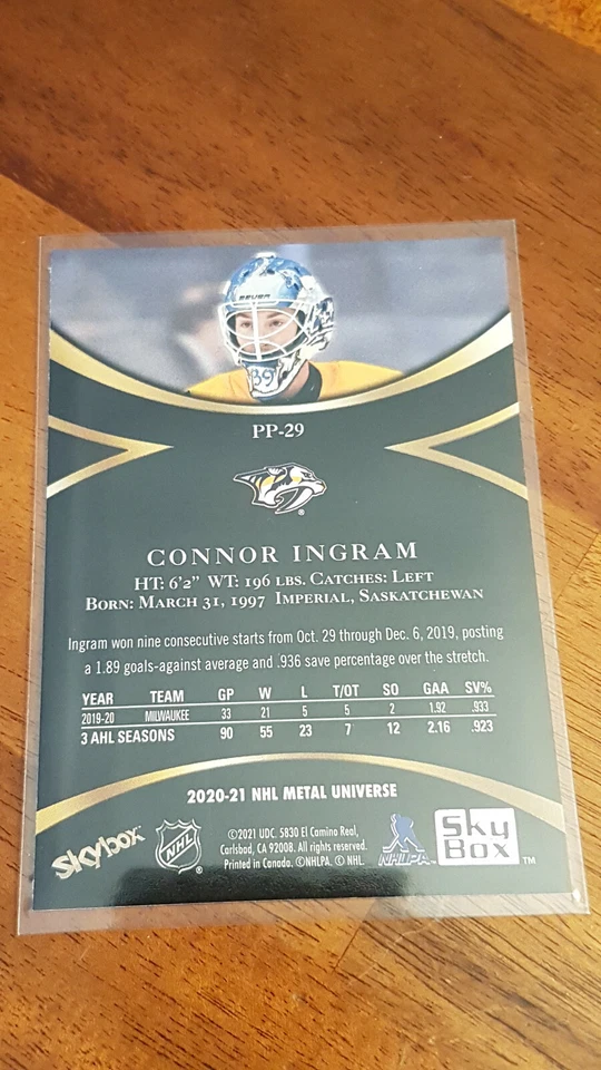 2020-21 Metal Universe Skybox Premium Prospects #PP29 Connor Ingram    MJ3 - Image 2 of 2
