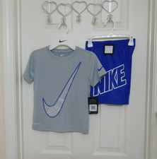 NWT 2pc Nike Gray Swoosh Logo Track Shirt  Blue Shorts Set sz 6