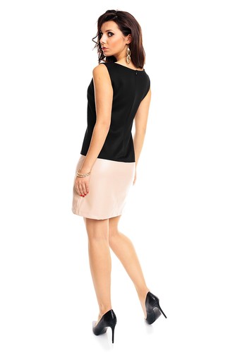 Abito donna tubino gonna ecopelle bicolore smanicato minimal girocollo nuovo - Foto 6 di 13