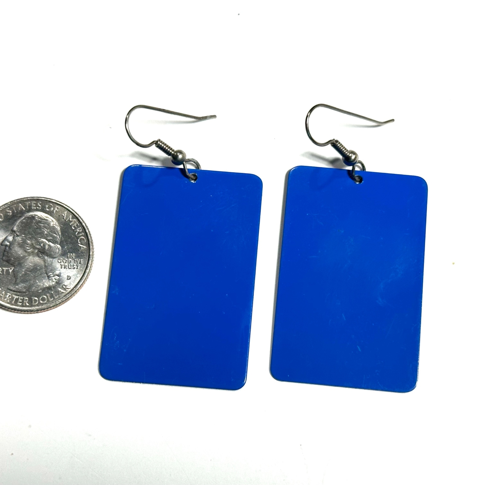 Groovy Blue Metal Rectangular Hook Drop Dangle Ea… - image 3