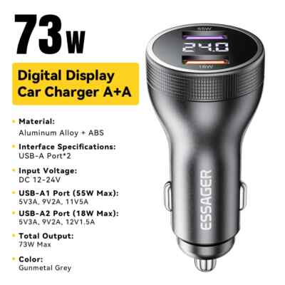 Essager 73W Dual Ports USB Car Charger QC 3.0 Fast Charging Adapter For iPhone