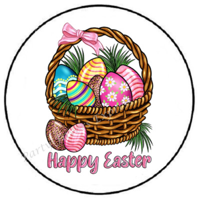 HAPPY EASTER EGG BASKET ENVELOPE SEALS LABELS STICKERS PARTY FAVORS