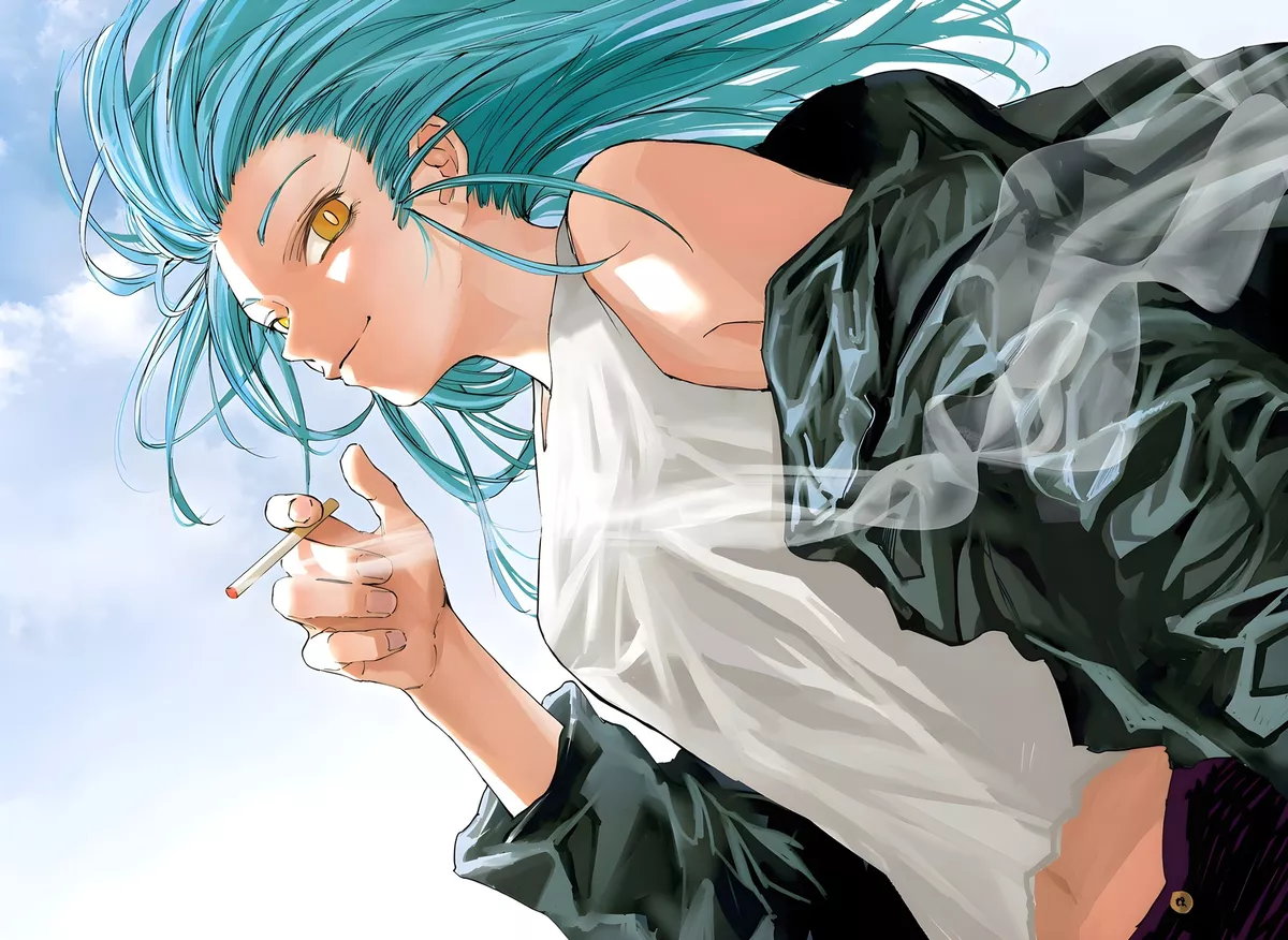 Anime sakamoto days girls cigarettes blue hair yellow Custom