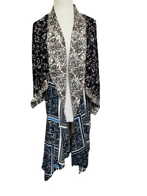 Oddy Kimono Duster Floral Patchwork Rayon S/M/L Blue Pink Open