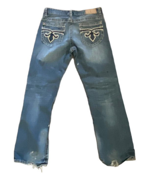 VTG Machine 1971 Distressed Boot Cut Embroidered Fleur-du-lis