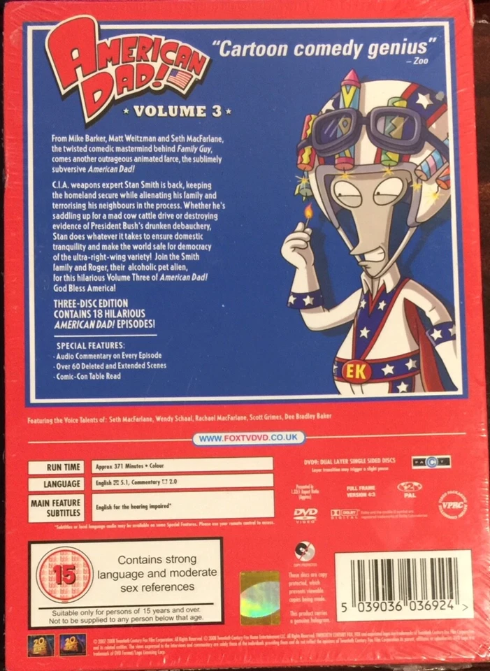 American Dad : Volume 3  (DVD, 2008, 3-Disc Box Set, R2)   BRAND NEW & SEALED - Image 2 of 3