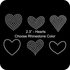 Sheet of 6 Assorted Hearts Outline Fill Rhinestone Transfer Hotfix Bling Iron On