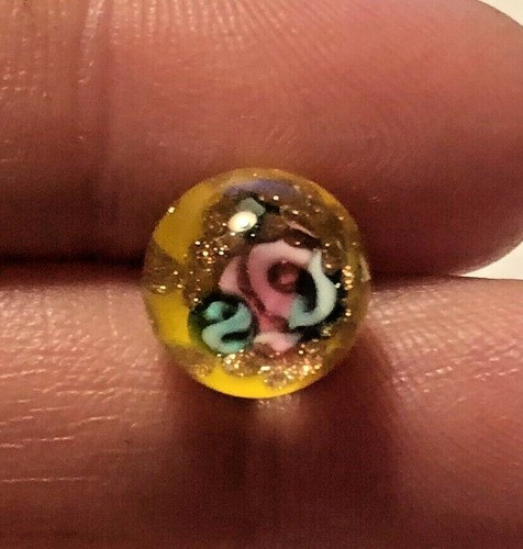 ONE Czech Glass Ball Button Paperweight Yellow Pink Just Over 3/8" 10mm 9627 - Picture 2 of 4