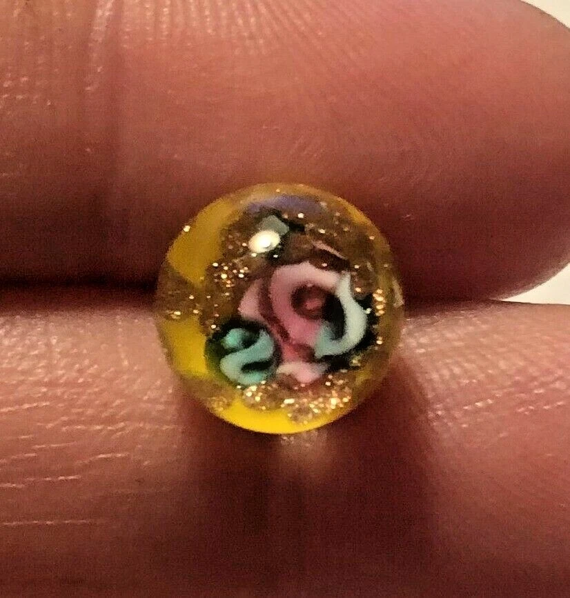 ONE Czech Glass Ball Button Paperweight Yellow Pink Just Over 3/8" 10mm 9627 - Image 2 of 4