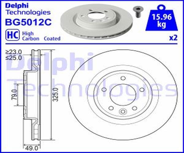 Delphi 2X Bremsscheibe Hinten Ø325 BelüFtet FüR Land Rover Discovery V L462 3.0-image