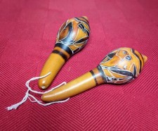 Peruvian Carved Calabash Instrument Maracas Rattles Folk Art Handmade Ethnic