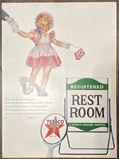 Original 1952 Texaco Ad: Registered Restroom Series, Girl with Pink Dress