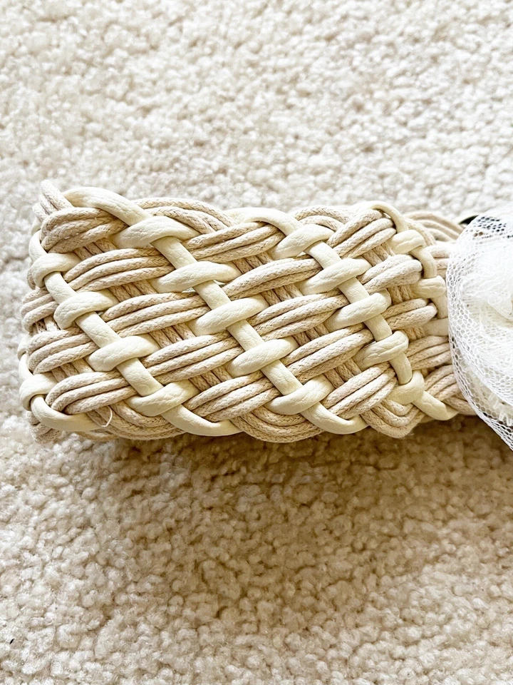 Mujer Boho Tejido Ancho Cinturón Encaje Marfil Cuentas Playa Boda Talla S M L Festival Foto 2 de 4