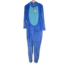 Disney Lilo  Stitch Fleece Zip Front One Piece PJ Suit Costume Size M Hooded