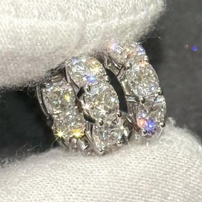 4.20 CTW Cushion Cut Moissanite Hoop Earrings Huggies - 925 Silver 14K Gold