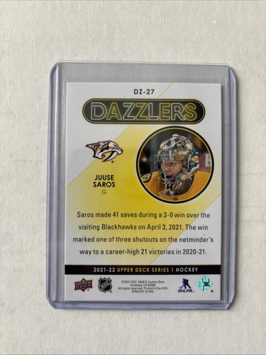 2021-22 UD Series 1 Red Dazzlers Juuse Saros #DZ-27 Predators - Picture 2 of 2