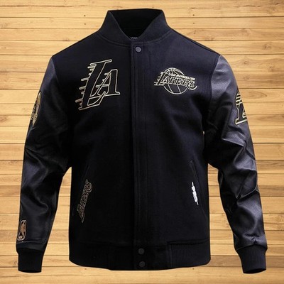 Los Angel-es Laker-s Black & Gold Men's Rib Wool Varsity Jacket