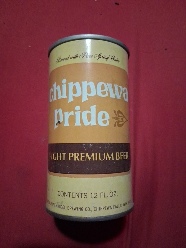 CHIPPEWA PRIDE 12 OZ STRAIGHT EDGE STEEL BEER CAN LEINENKUGEL CHIPPEWA FALLS WI