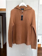 Polo Ralph Lauren Men's Wool Cotton Quarter Zip Jumper Sweater Brown Heat sz L