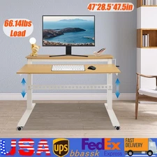 Height Adjustable 2-Tier Standing Desk with Wheels for Home Office 47"x28.5"