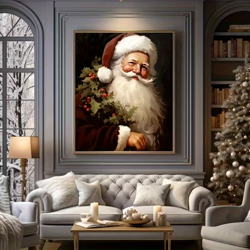 Vintage Santa Canvas Wall Art - Large Size Christmas Home Decor