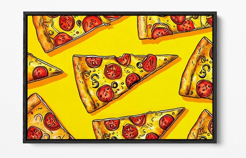 BRIGHT YELLOW CARTOON PIZZA SLICES FLOAT EFFECT FRAME CANVAS ART PIC PRINT - Picture 5 of 12