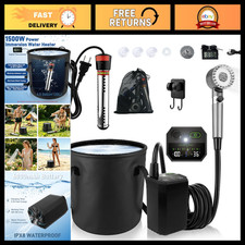 Portable Camping Shower with Heater, 6000mAh Pump, 1500W Hot Water, 20L Bucket,
