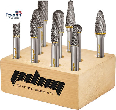 Tungsten Carbide Burr Set 1/4'' Shank 10PC Double Cut Rotary Cutting Burrs Die Gr