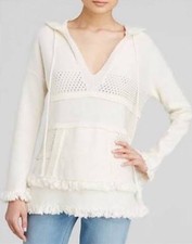 Tory Burch Women s Baja Knit Hoodie Cream Tassel Pullover Sweater Designer M