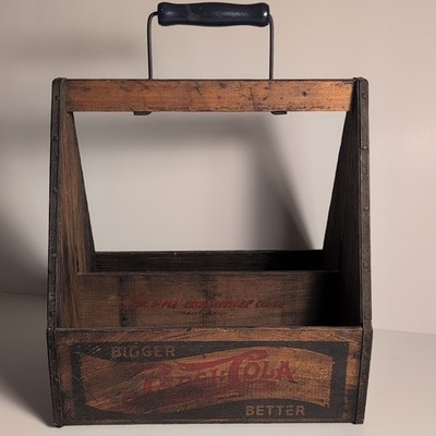 Vtg Pepsi Cola BIGGER BETTER Double Dot Advertising Wooden Soda Bottle Carrier 