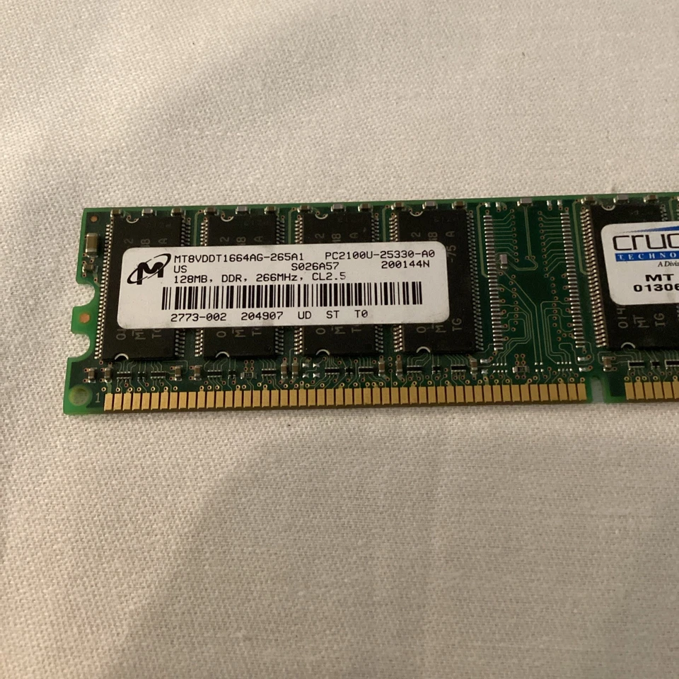 Micron 128MB PC-2100 DDR266 UDIMM CL2.5 2.5v MT8VDDT1664AG-265A1 - Image 2 of 4