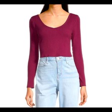 NEW Arizona Heritage burgundy red cropped long sleeve top SZ XXL ribbed lettuce